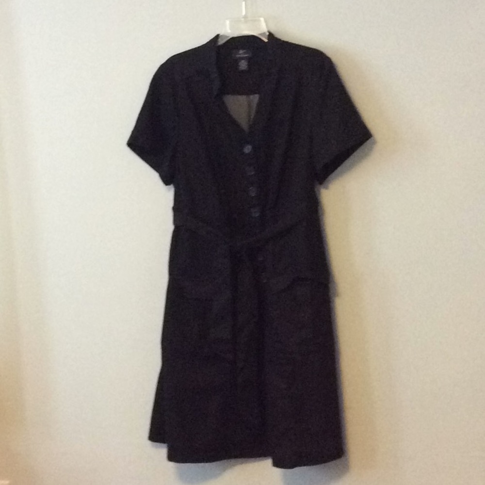 Black cotton blend shirt waist dress